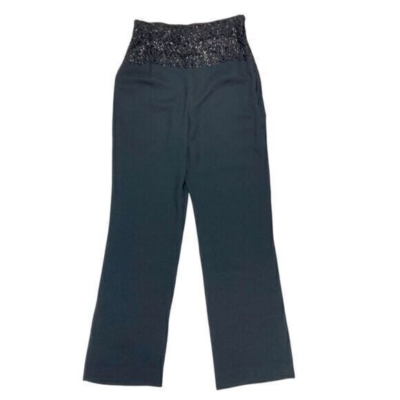 Badgley Mischka Straight Leg Pants Womens 10 Black Side Zip Sequin Waist Trouser - Picture 1 of 14